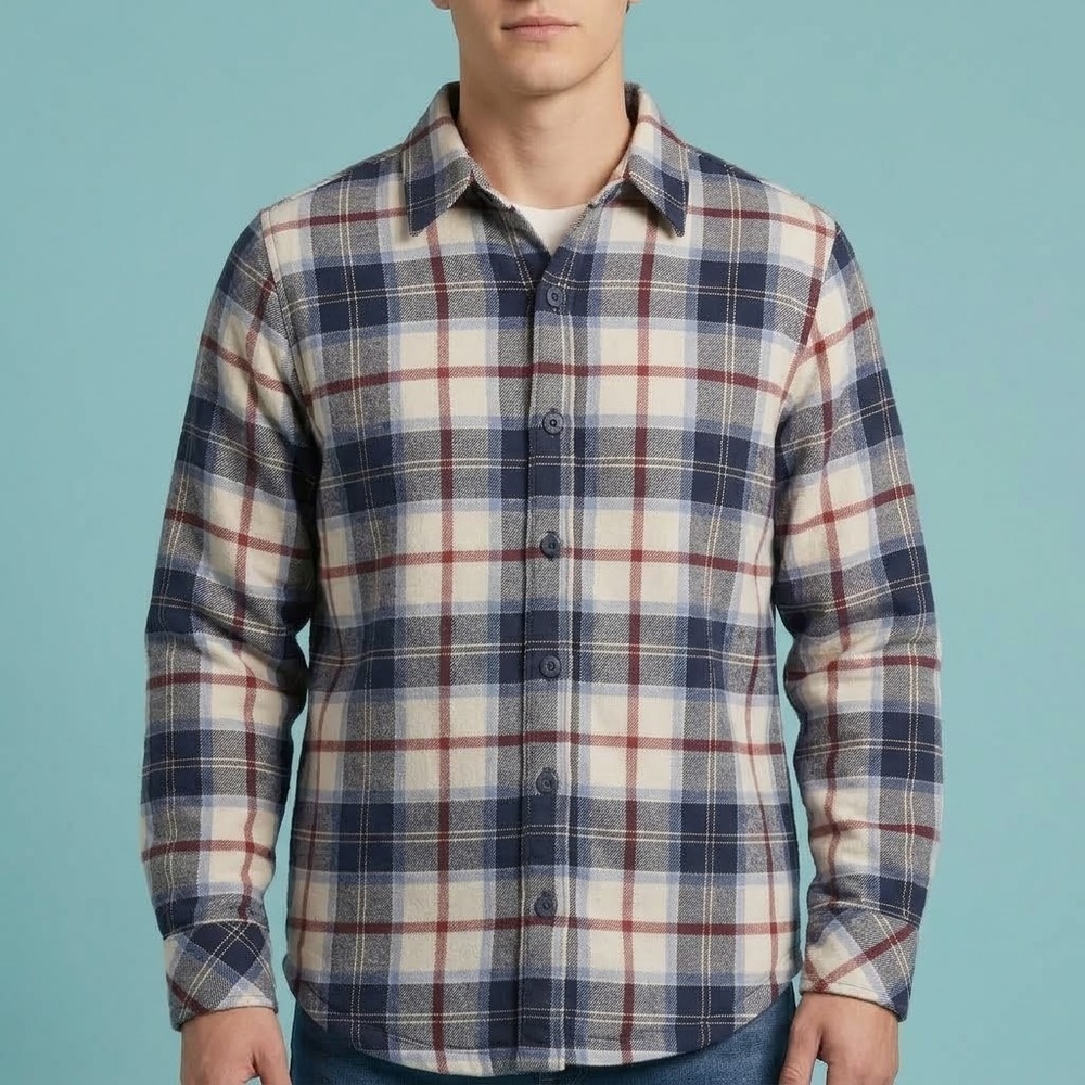 Riders by Lee Fleece Lined Plaid Flannel Shirt Mens Small Red Blue‎ Cream EUC